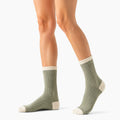Socken Größe 35-38 aus Textil in Salbeigrün Creme gerippt für Alltag