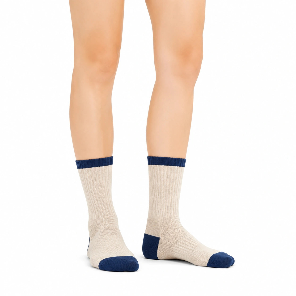 Socken 39-42 aus Textil Beige/Marineblau mit Rippstrick