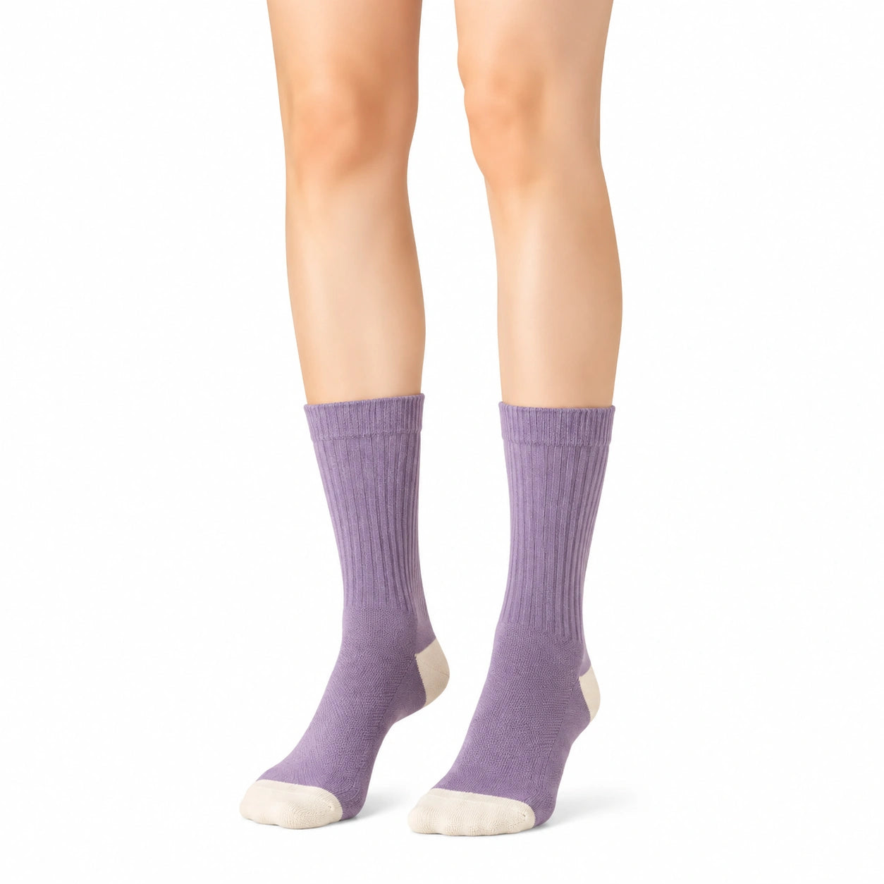 Socken 39-42 aus Textil in Lila und Creme gerippt für Alltag