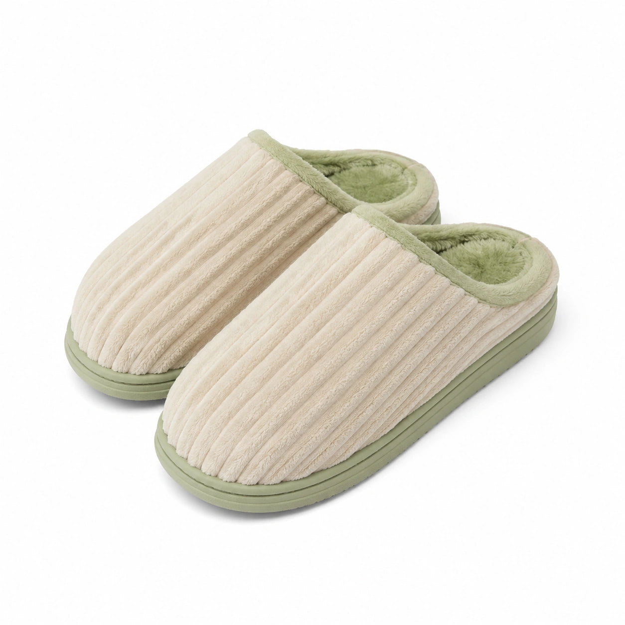 Hausschuhe Größe 40/41 aus Textil in Beige Grün mit gerippter Oberfläche
