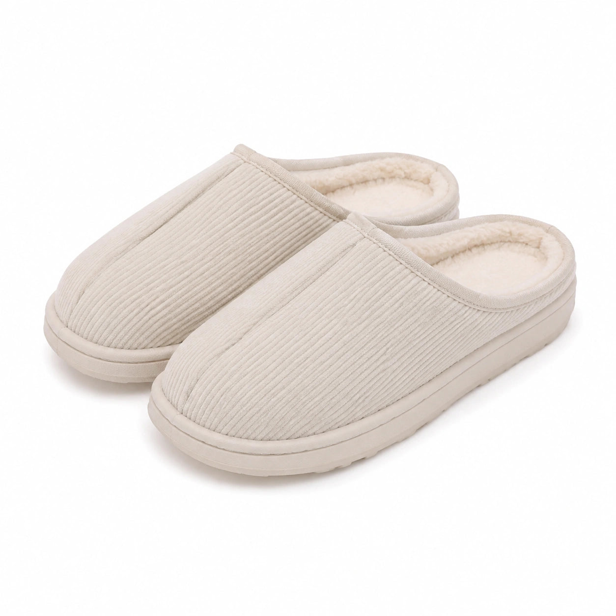 Hausschuhe Größe 40/41 aus Textil in Creme mit Cordstruktur und warmem Innenfutter