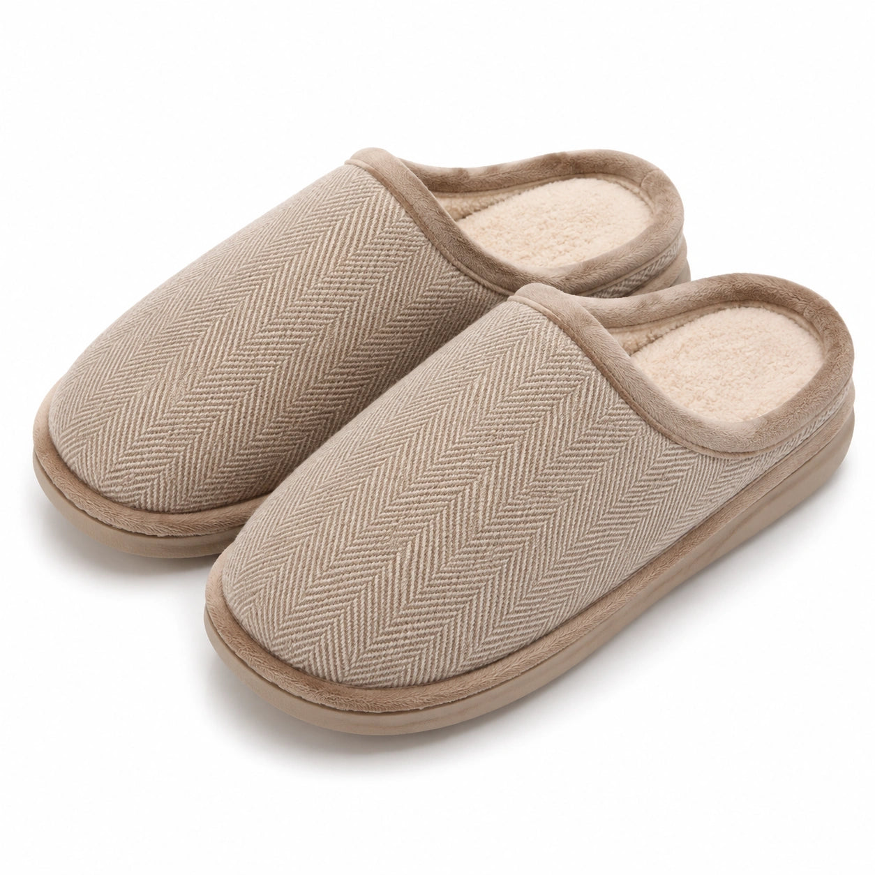 Hausschuhe Größe 40/41 aus Textil in Beige - geschlossene Pantoffeln mit weichem Futter für Innenräume