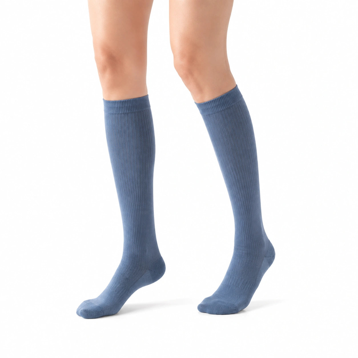 Kniestrümpfe 39-42 aus Textil in Blau gerippt