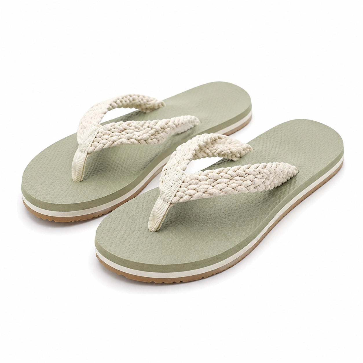 Zehentrenner 38/39 Grün Creme mit geflochtenen Textilriemen für Sommer