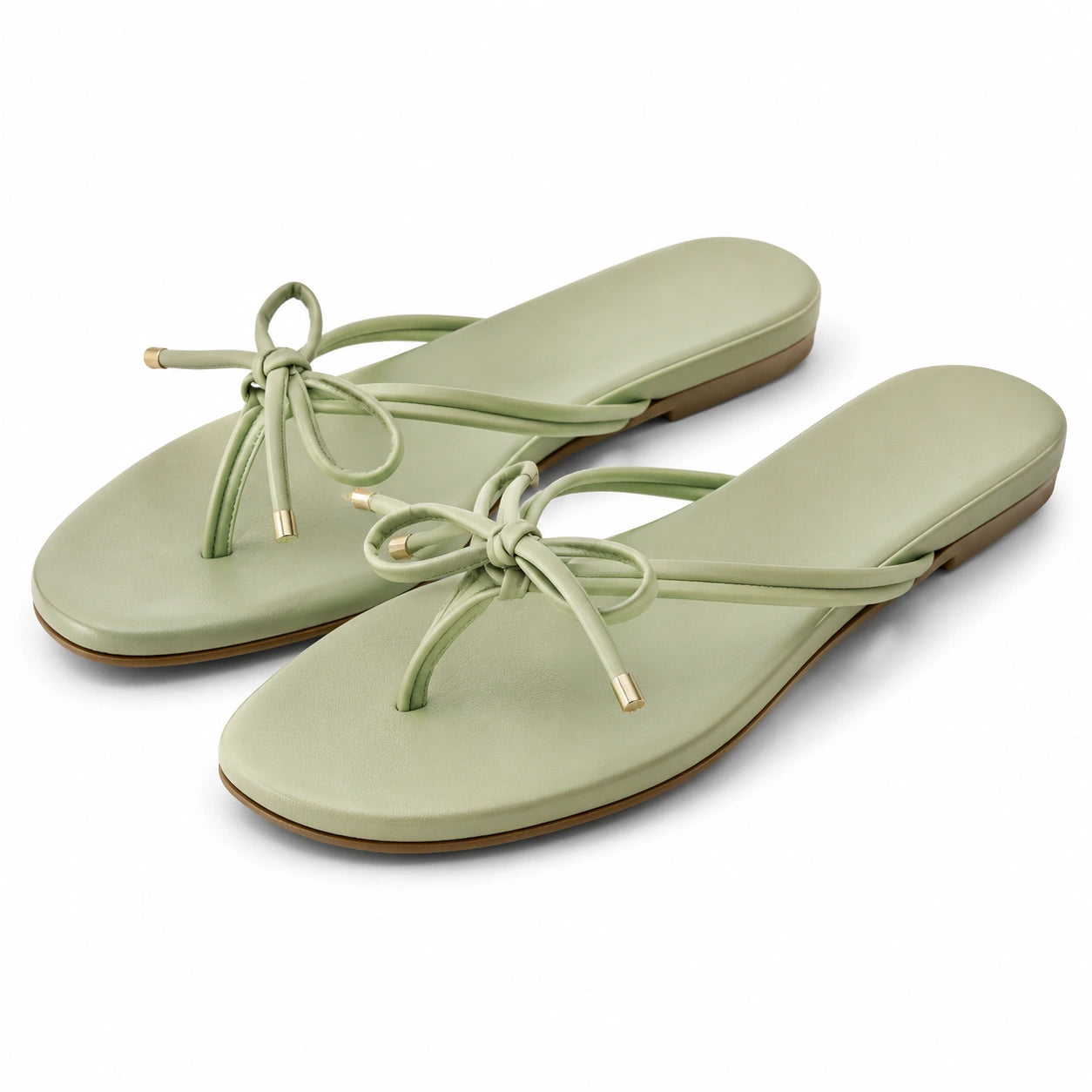 Damen Zehentrenner Sandalen Größe 40/41 in Salbeigrün Lederoptik mit Schnürriemen