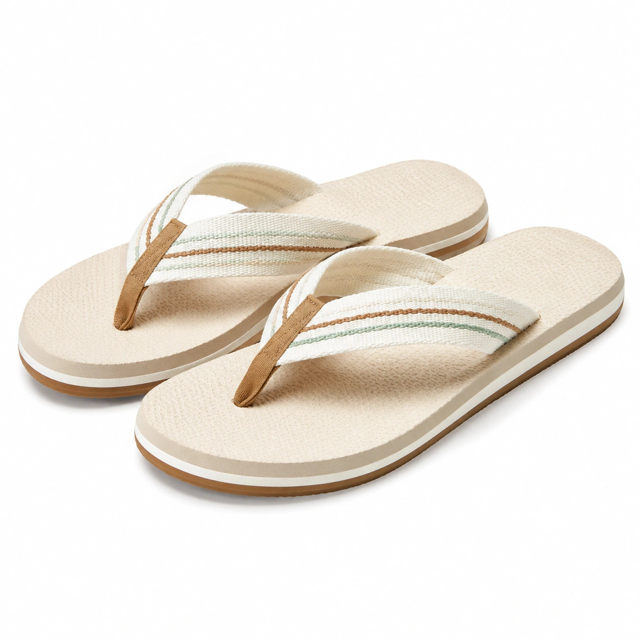 Zehentrenner Größe 40/41 mit Textilriemen in Beige Weiß Braun Grün